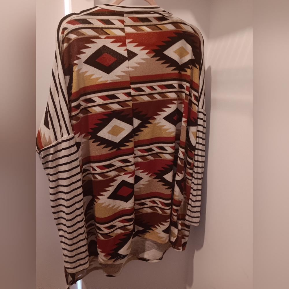 Jane By Jane Tribal Print Oversized Aztec Striped Top Sz XL - Picture 5 of 6